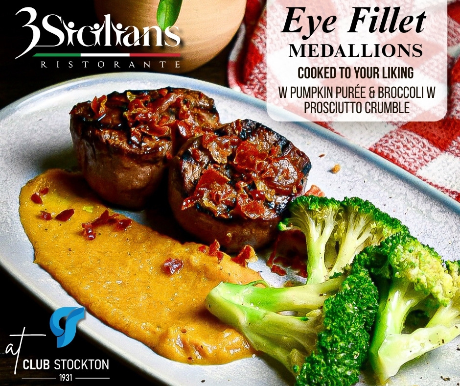 Eye Fille medallions at 3Sicilians at Club Stockton