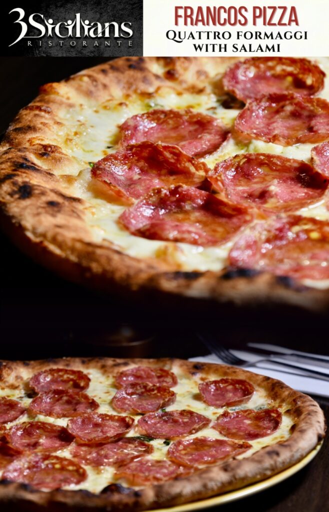 Francos pizza Quattro Formaggi with Salami