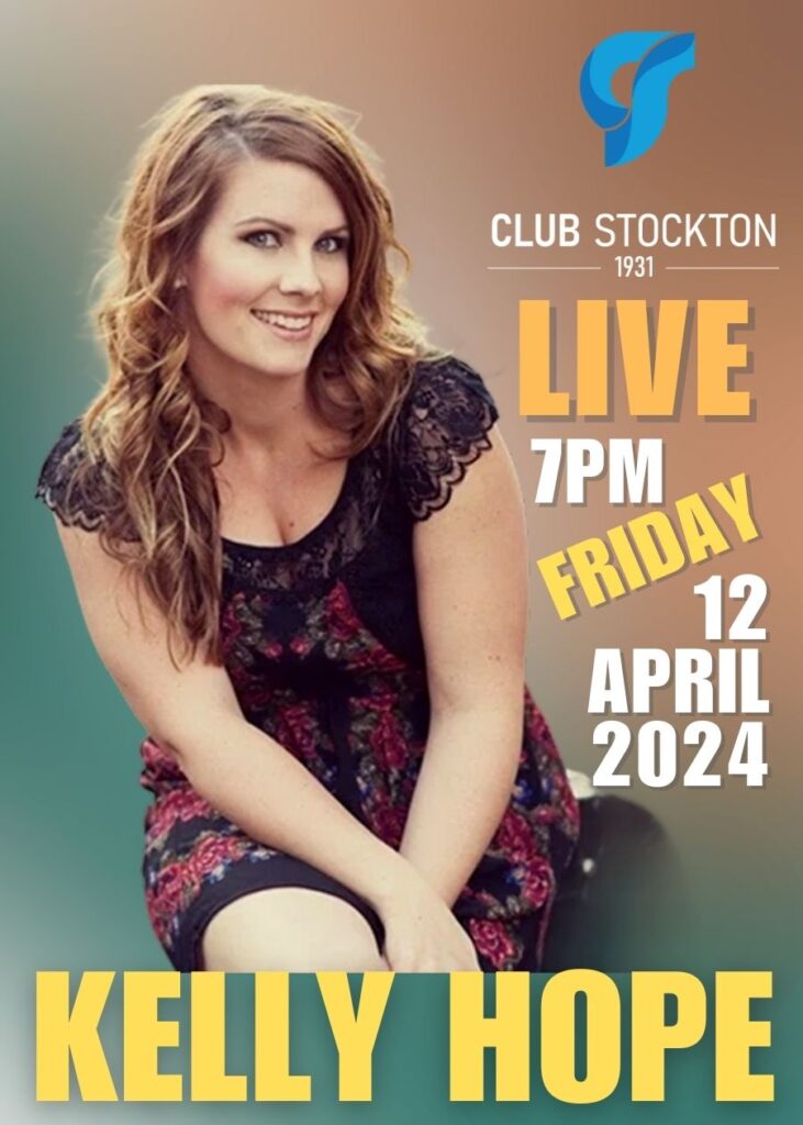 Kelly Hope LIVE at Club Stockton 7pm Friday 12th April 2024