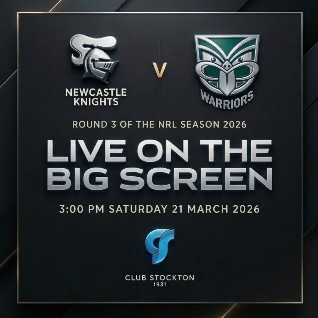 Catch the live action of Knights vs Warriors on the BIG Screen at Club Stockton