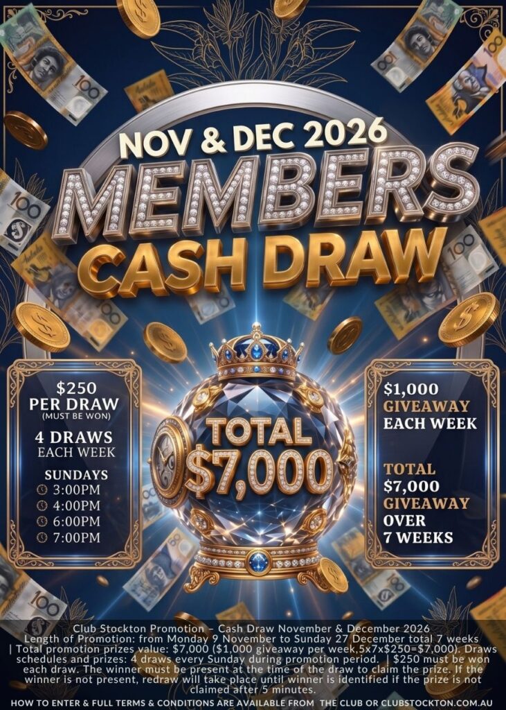 Get ready for the Members Cash Draw Nov & Dec 2026 with multiple weekly draws and a total of $7,000 in prizes to be won!