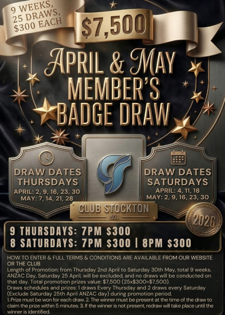 Members Badge Draw APR MAY CLUB STOCKTON