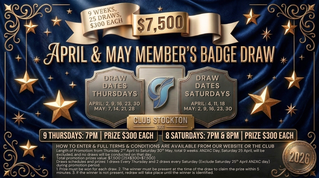 Members Badge Draw APR MAY CLUB STOCKTON