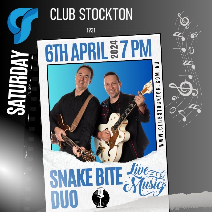 Get ready to groove to the sounds of Snake Bite Duo live at Club Stockton! Snake Bite Duo is an acoustic duo featuring stand up double bass, acoustic guitar vocal with stomp box and vocals. Stripping back classic rockabilly, blues and swing to create a traditional roots music sound.