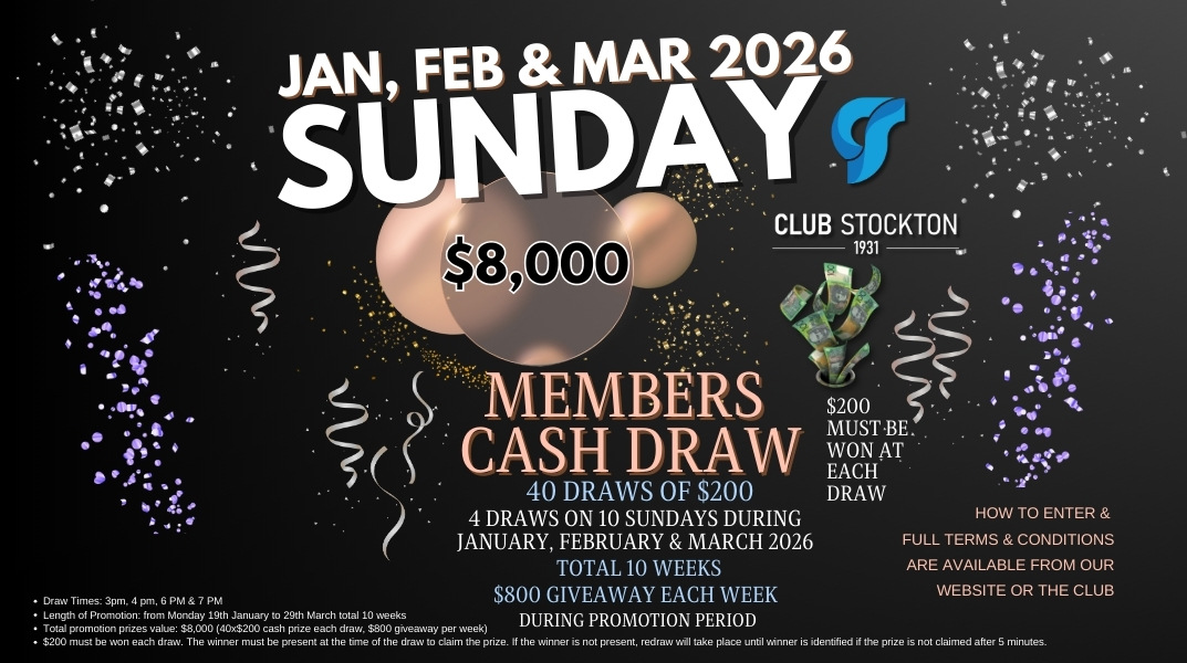Sunday MEMBERS CASH DRAW Jan Feb Mar 2026