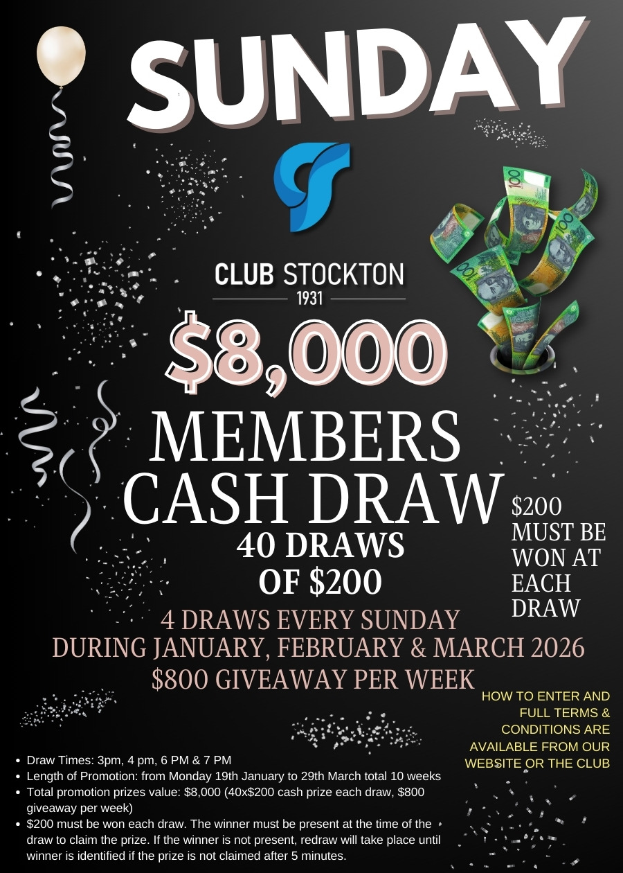 Sunday MEMBERS CASH DRAW Jan Feb Mar 2026