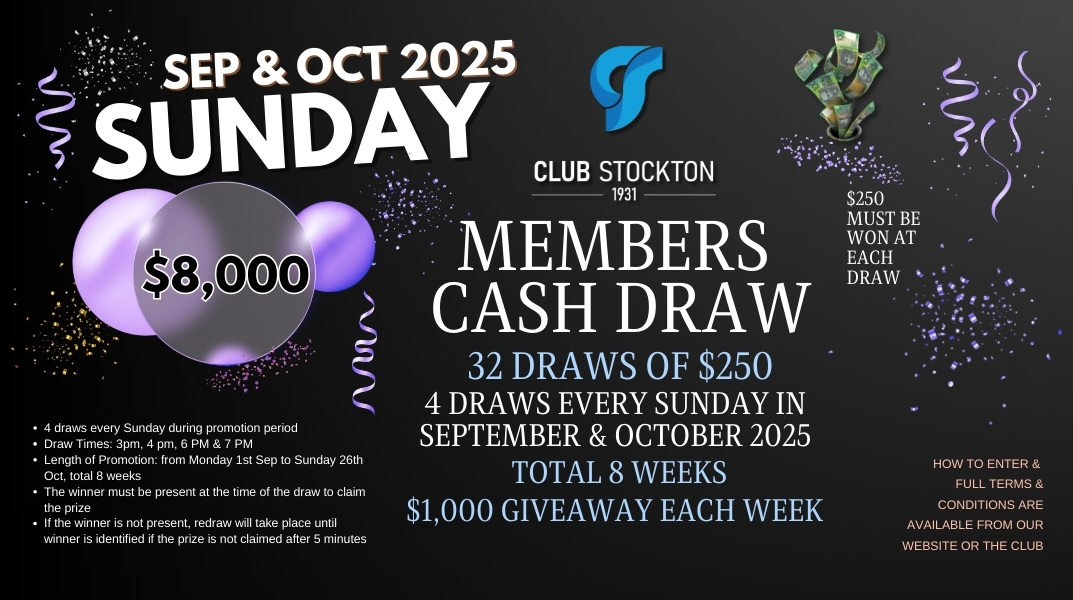 Sunday MEMBERS CASH DRAW SEPTEMBER and October 2025 1073 x 600