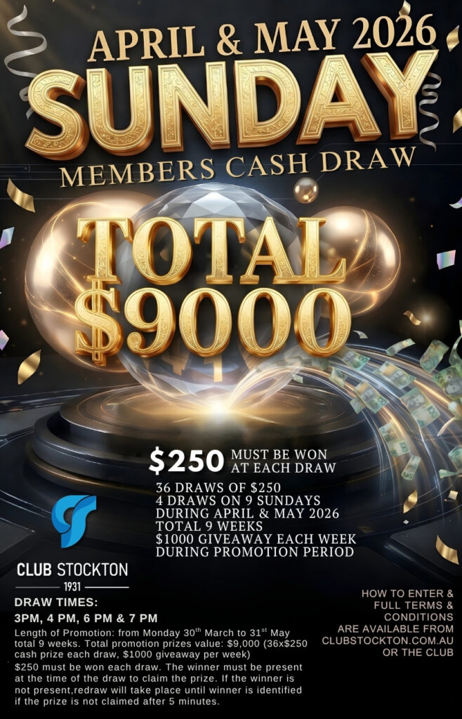 Sunday MEMBERS CASH DRAW April May