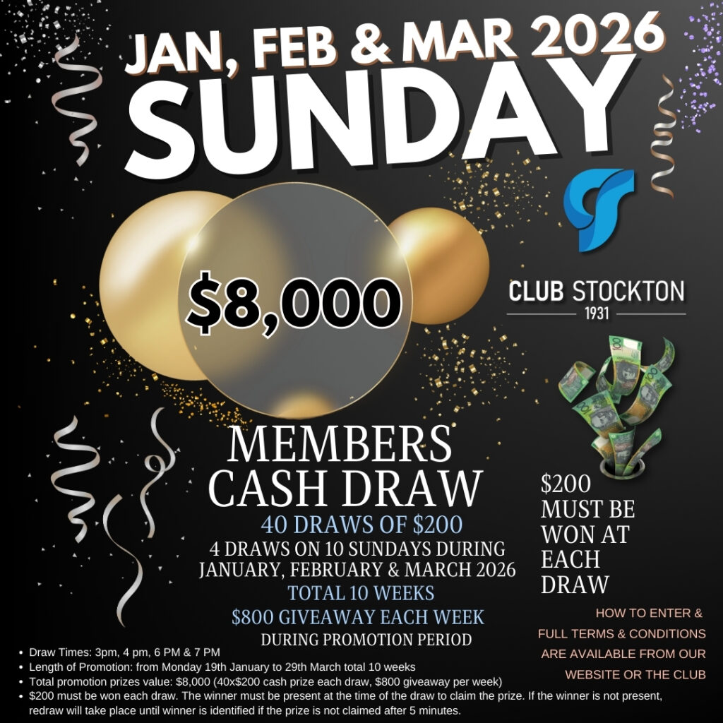 Sunday MEMBERS CASH DRAW Jan Feb Mar 2026