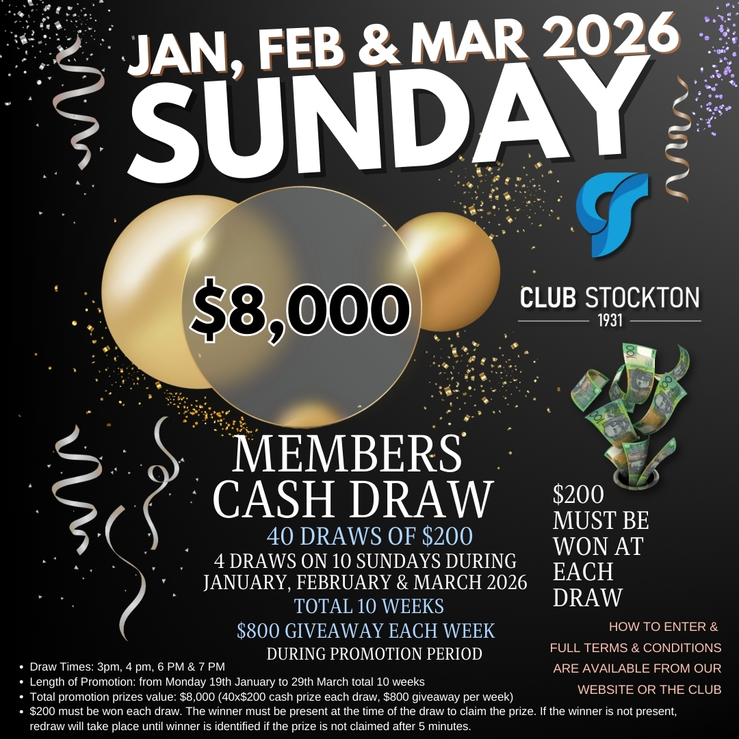Sunday MEMBERS CASH DRAW Jan Feb Mar 2026