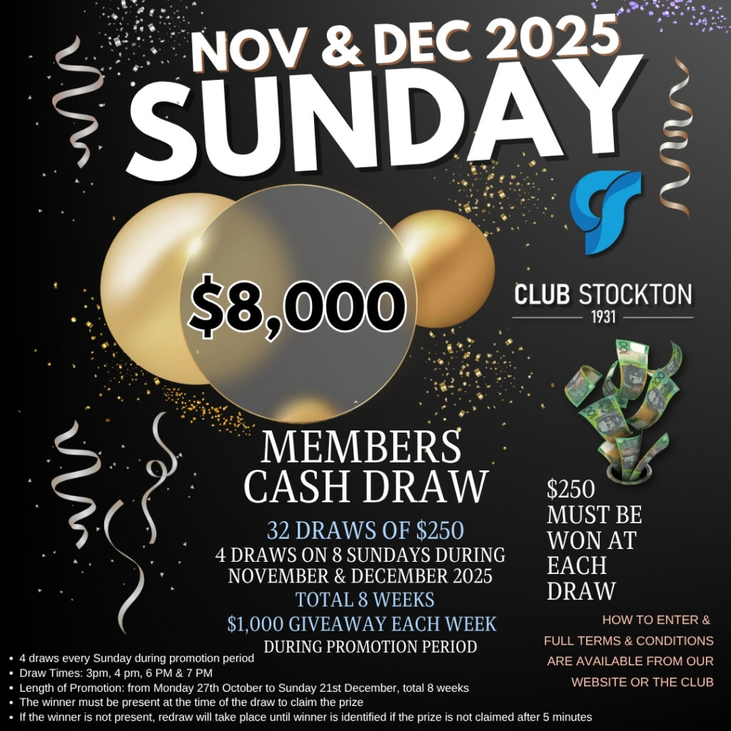 Sunday MEMBERS CASH DRAW inhouse NOVEMBER & DECEMBER 2025 1080 x 1080