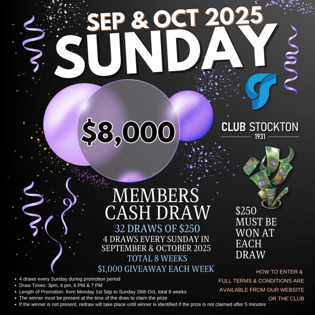 Sunday MEMBERS CASH DRAW inhouse SEPTEMBER and October 2025