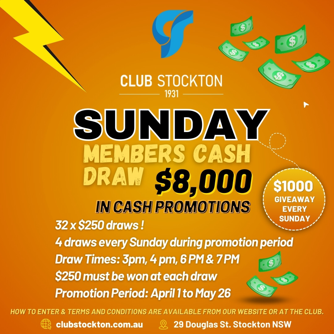 Club Stockton Promotion – $8,000 Cash Draw Apr and May