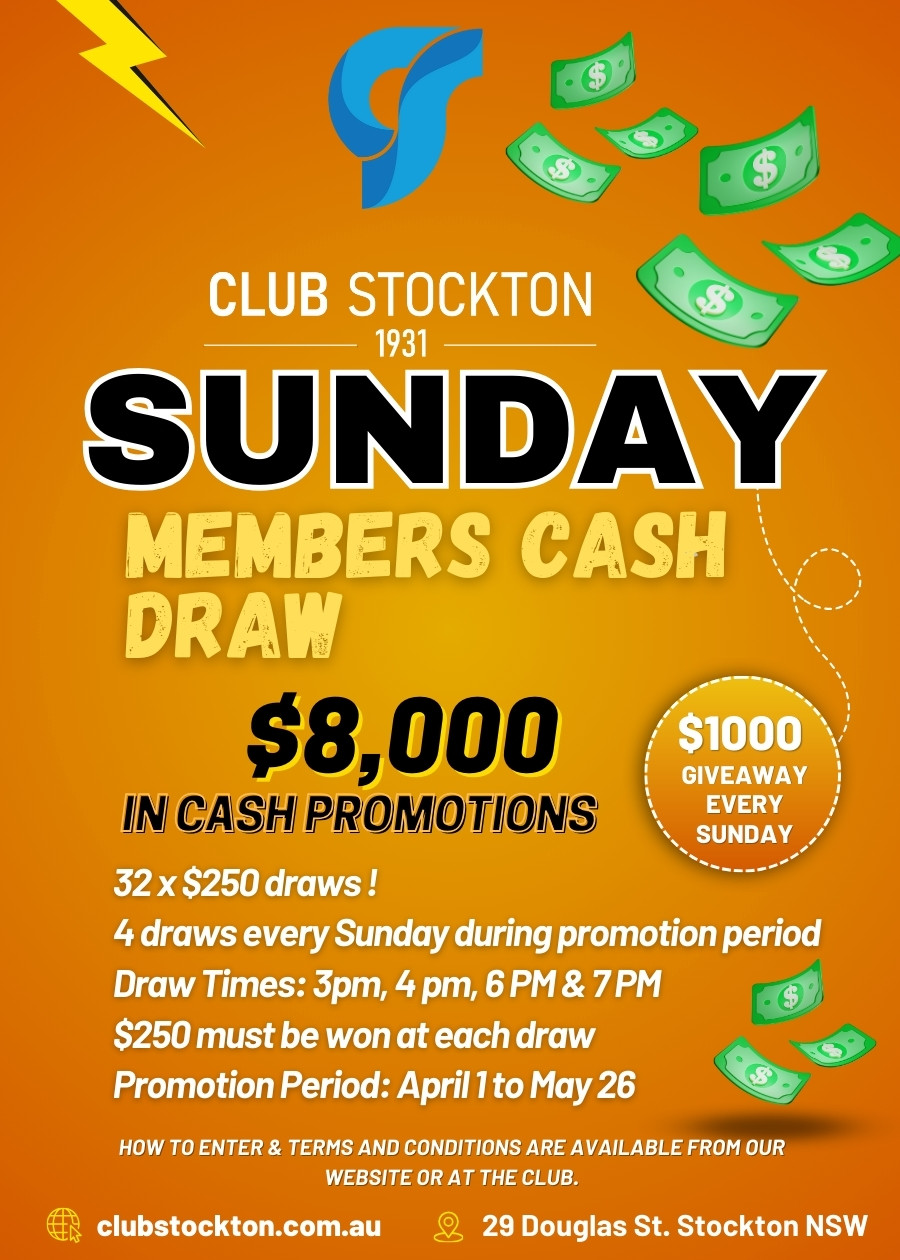 Club Stockton Promotion – $8,000 Cash Draw Apr and May