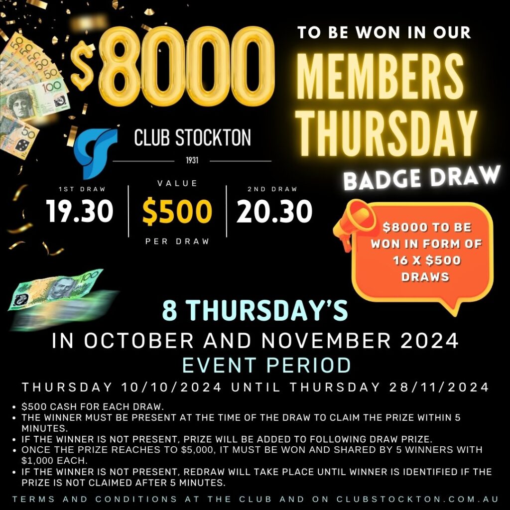 Thursday Members Badge Draw In House TV Oct 10 to Nov 28